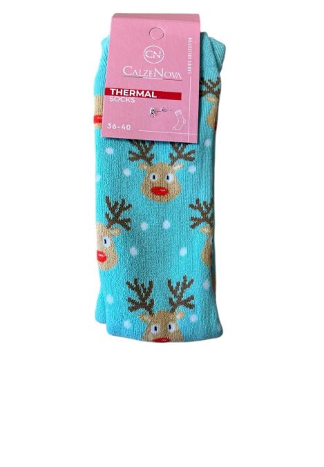 Sosete Craciun dama, Interior tip prosop,Imprimeu cap de ren, Engros